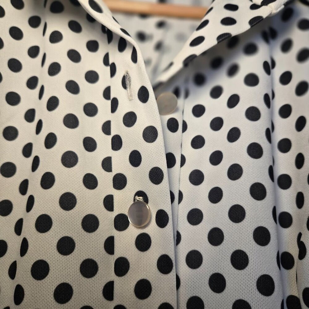 Vintage Hopewell Black & White Polka Dot Dress 70s Mod Long Sleeve A-Line - Picture 4 of 11